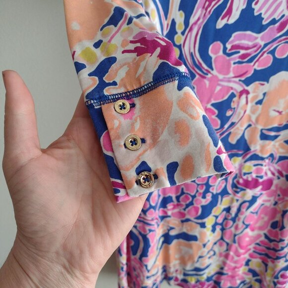 Lilly Pulitzer Sofie Dress M Catch and Release Floral Print Stretch UPF 50 - Picture 4 of 10